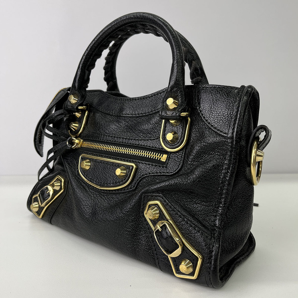 BALENCIAGA Metal City Shoulder Bag Leather Black - Picture 2 of 6